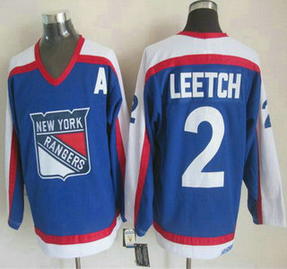 New York Rangers #2 Brian Leetch Light Blue With White Throwback CCM Jersey