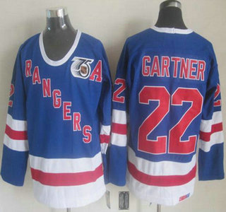 New York Rangers #22 Mike Gartner Light Blue 75TH Throwback CCM Jersey