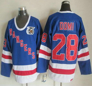 New York Rangers #28 Tie Domi Light Blue 75TH Throwback CCM Jersey