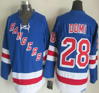New York Rangers #28 Tie Domi Light Blue Throwback CCM Jersey