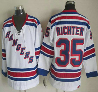 New York Rangers #35 Mike Richter White CCM Vintage Throwback Jersey