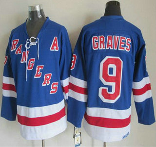New York Rangers #9 Adam Graves Light Blue Throwback CCM Jersey