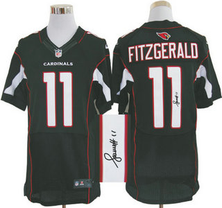 Nike Arizona Cardinals #11 Larry Fitzgerald Black Elite Signed Jersey