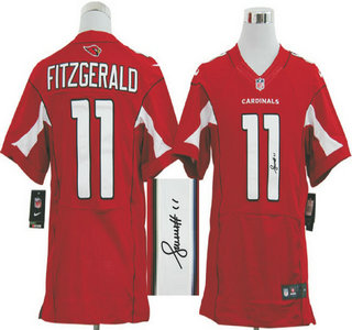 Nike Arizona Cardinals #11 Larry Fitzgerald Red Elite Signed Jersey