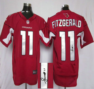 Nike Arizona Cardinals #11 Larry Fitzgerald Red Elite Signed Jersey