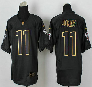 Nike Atlanta Falcons #11 Julio Jones 2014 All Black With Gold Elite Jersey