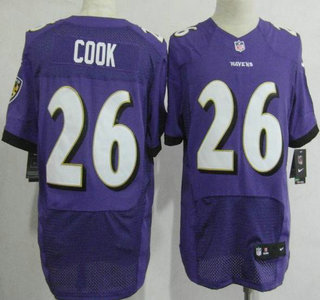 Nike Baltimore Raven #26 Emanuel Cook Purple Elite NFL Jerseys