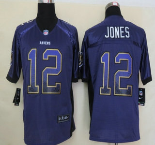 Nike Baltimore Ravens #12 Jacoby Jones Drift Fashion Purple Elite Jersey