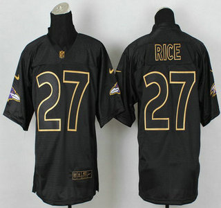 Nike Baltimore Ravens #27 Ray Rice 2014 All Black With Gold Elite Jersey