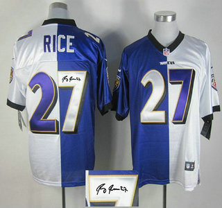 Nike Baltimore Ravens #27 Ray Rice Purple and White Split Elite Signed Jersey