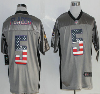 Nike Baltimore Ravens #5 Joe Flacco 2014 USA Flag Fashion Gray Elite Jersey