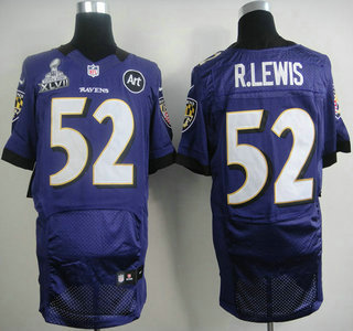 Nike Baltimore Ravens #52 Ray Lewis Purple 2013 Super Bowl with Art Patch Elite Jersey