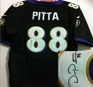 Nike Baltimore Ravens #88 Dennis Pitta Black Signed Elite Jersey