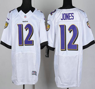 Nike Baltimore Ravens 12 Jacoby Jones White Elite Jersey