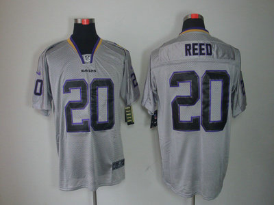 Nike Baltimore Ravens 20 Ed Reed Lights Out Black Name Grey Elite Jerseys