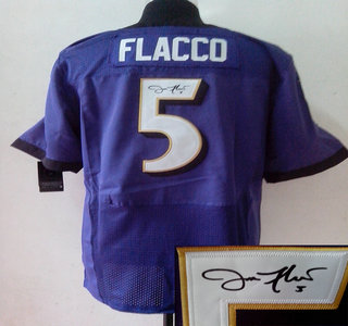 Nike Baltimore Ravens 5 Joe Flacco Purple Signed Elite Jersey