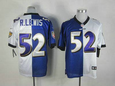 Nike Baltimore Ravens 52 Ray Lewis Purple and White Split Elite Jersey