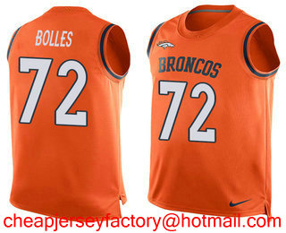 Nike Broncos #72 Garett Bolles Orange Team Color Men's Stitched NFL Limited Tank Top Jersey