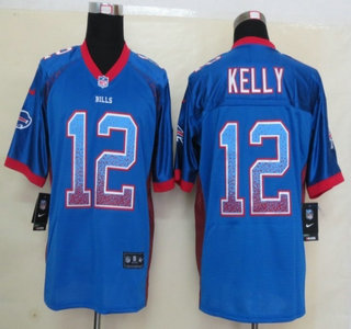 Nike Buffalo Bills #12 Jim Kelly Nike Drift Fashion Blue Elite Jersey