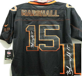 Nike Chicago Bears #15 Brandon Marshall Black Lights Out Signed Elite Jersey