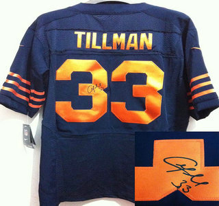Nike Chicago Bears #33 Charles Tillman Blue Signed Elite NFL Jerseys Orange Number