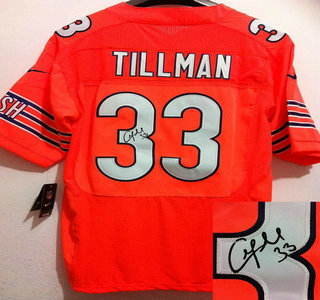 Nike Chicago Bears #33 Charles Tillman Orange Signed Elite Jersey