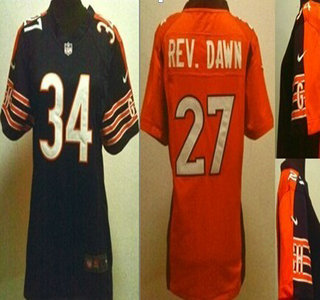 Nike Chicago Bears #34 Walter Payton And Nike Denver Broncos #27 Knowshon Moreno Blue And Orange REV.DAWN Mixture Elite Jersey