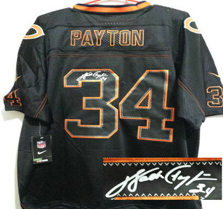 Nike Chicago Bears #34 Walter Payton Black Lights Out Signed Elite Jersey
