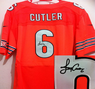 Nike Chicago Bears #6 Jay Cutler Orange Signed Elite Jersey