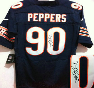 Nike Chicago Bears #90 Julius Peppers Blue Signed Elite Jersey