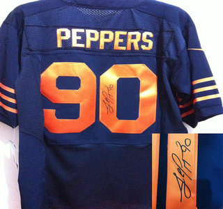 Nike Chicago Bears #90 Julius Peppers Blue With Orange White Signed Elite Jersey