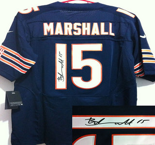 Nike Chicago Bears 15 Brandon Marshall Blue Signed Elite Jerseys