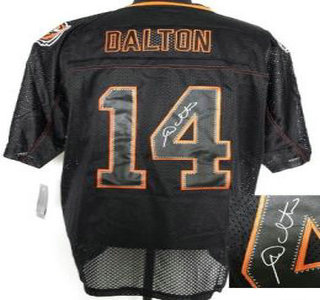 Nike Cincinnati Bengals #14 Andy Dalton Elite Light Out Black Signed Jersey