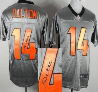 Nike Cincinnati Bengals #14 Andy Dalton Elite Grey Shadow Signed NFL Jersey