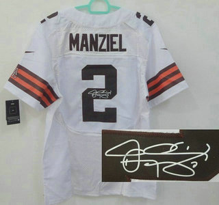 Nike Cleveland Browns #2 Johnny Manziel White Elite Signed Jersey