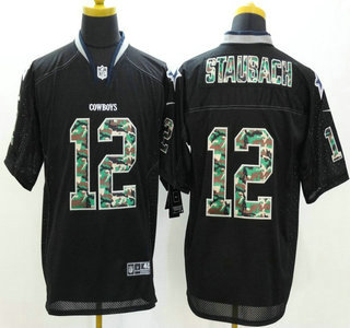 Nike Dallas Cowboys #12 Roger Staubach Black With Camo Elite Jersey