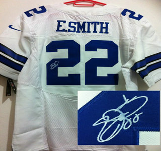 Nike Dallas Cowboys #22 Emmitt Smith White Signed Elite NFL Jersey