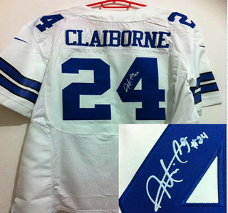 Nike Dallas Cowboys #24 Morris Claiborne White Signed Elite NFL Jersey