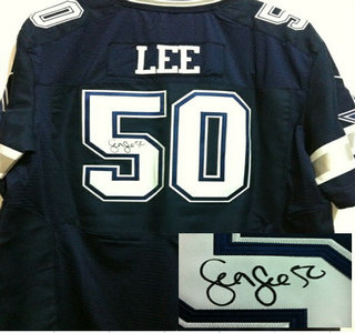 Nike Dallas Cowboys #50 Sean Lee Blue Signed Elite NFL Jersey