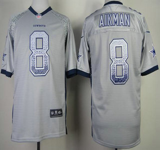 Nike Dallas Cowboys #8 Troy Aikman Grey Drift Fashion Elite Jersey
