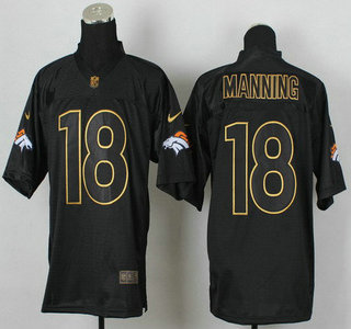 Nike Denver Broncos #18 Peyton Manning 2014 All Black With Gold Elite Jersey