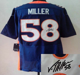 Nike Denver Broncos 58 Von Miller Blue Signed Elite Jerseys