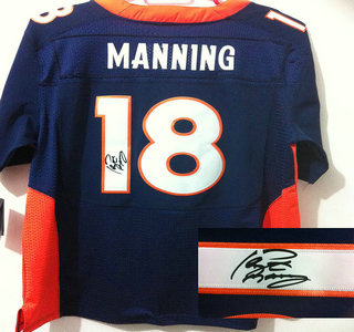 Nike Denver Broncos 18 Peyton Manning Blue Signed Elite Jerseys