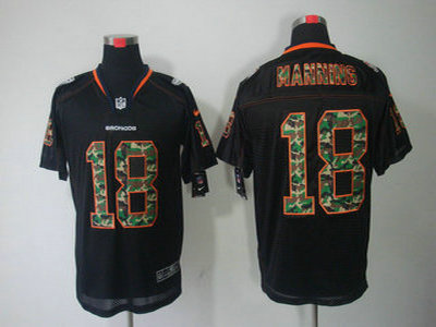 Nike Denver Broncos 18 Peyton Manning Camo Fashion Black Elite Jersey