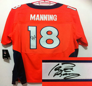 Nike Denver Broncos 18 Peyton Manning Orange Signed Elite Jerseys