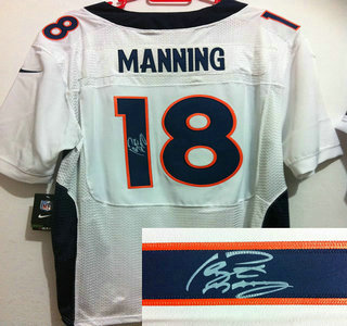 Nike Denver Broncos 18 Peyton Manning White Signed Elite Jerseys