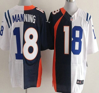 Nike Denver Broncos And Indianapolis Colts #18 Peyton Manning Blue And White Split Elite Jersey