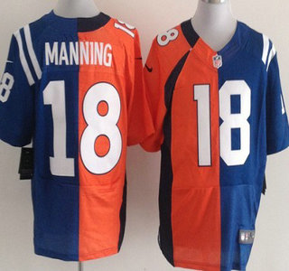 Nike Denver Broncos And Indianapolis Colts #18 Peyton Manning Orange And Blue Split Elite Jersey