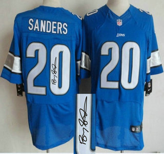 Nike Detroit Lions #20 Barry Sanders Blue Elite Signed Jersey