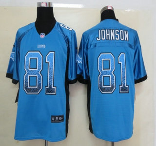 Nike Detroit Lions #81 Calvin Johnson Drift Fashion Blue Elite Jersey